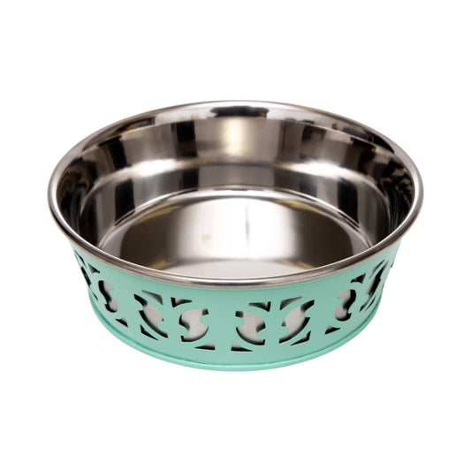 Interior view of Eco-Friendly Stainless Steel Farmhouse Dog Bowl with removable stainless steel insert