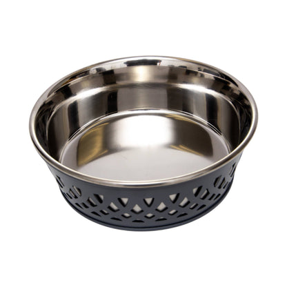 Interior view of Eco-Friendly Stainless Steel Farmhouse Dog Bowl with removable stainless steel insert