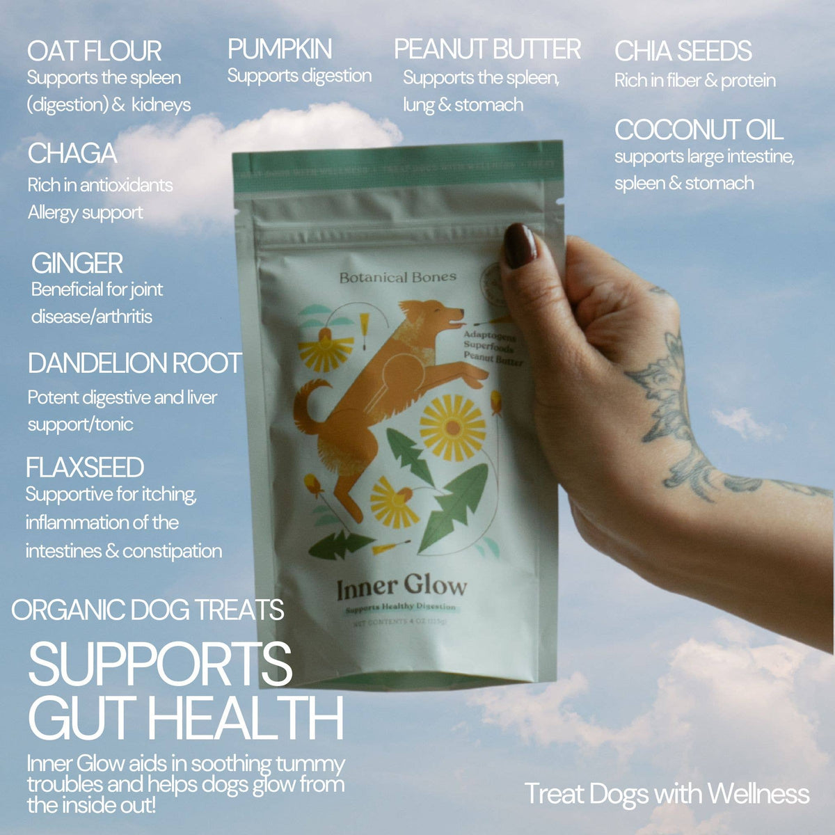 Botanical Bones Inner Glow organic dog treats supporting gut health