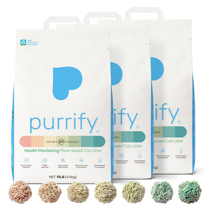 Multiple bags of purrify Smart pH Insight plant-based clumping cat litter