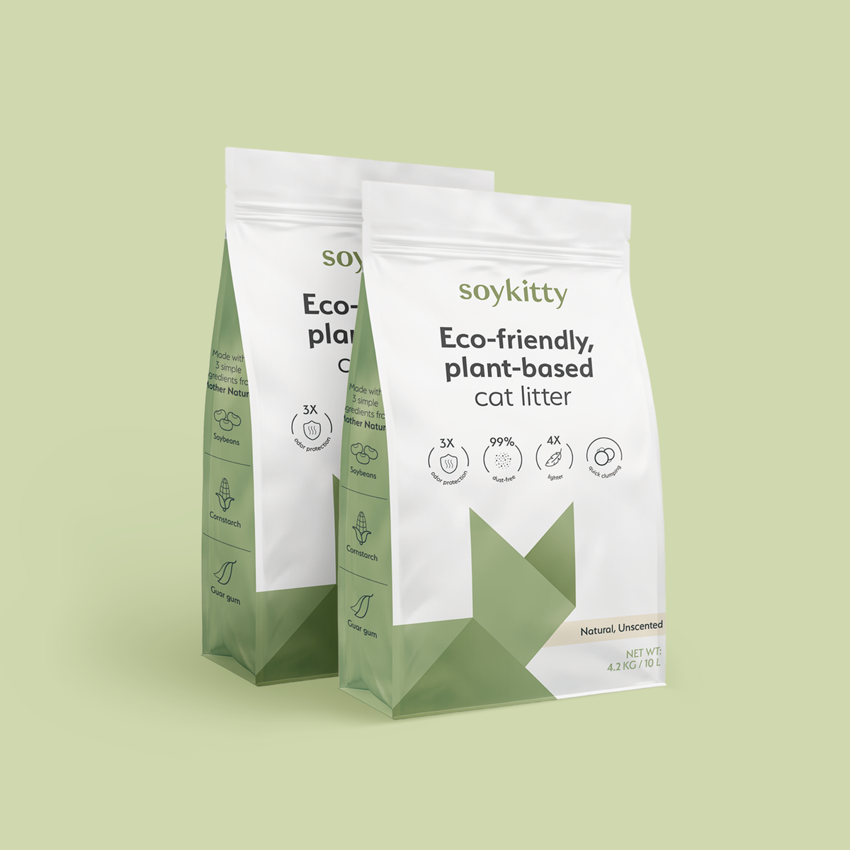 Two SoyKitty Unscented cat litter bags