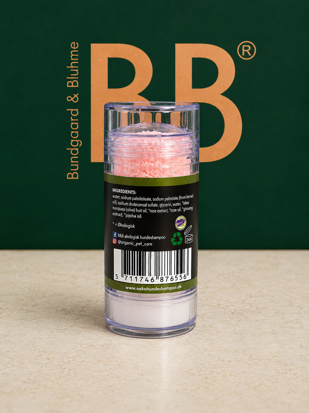 Side label of B&B Organic Shampoo Bar with Shea Butter & Ginseng