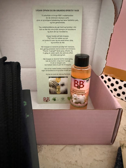 B&B Puppy’s First Bath box with organic puppy shampoo and grooming guide