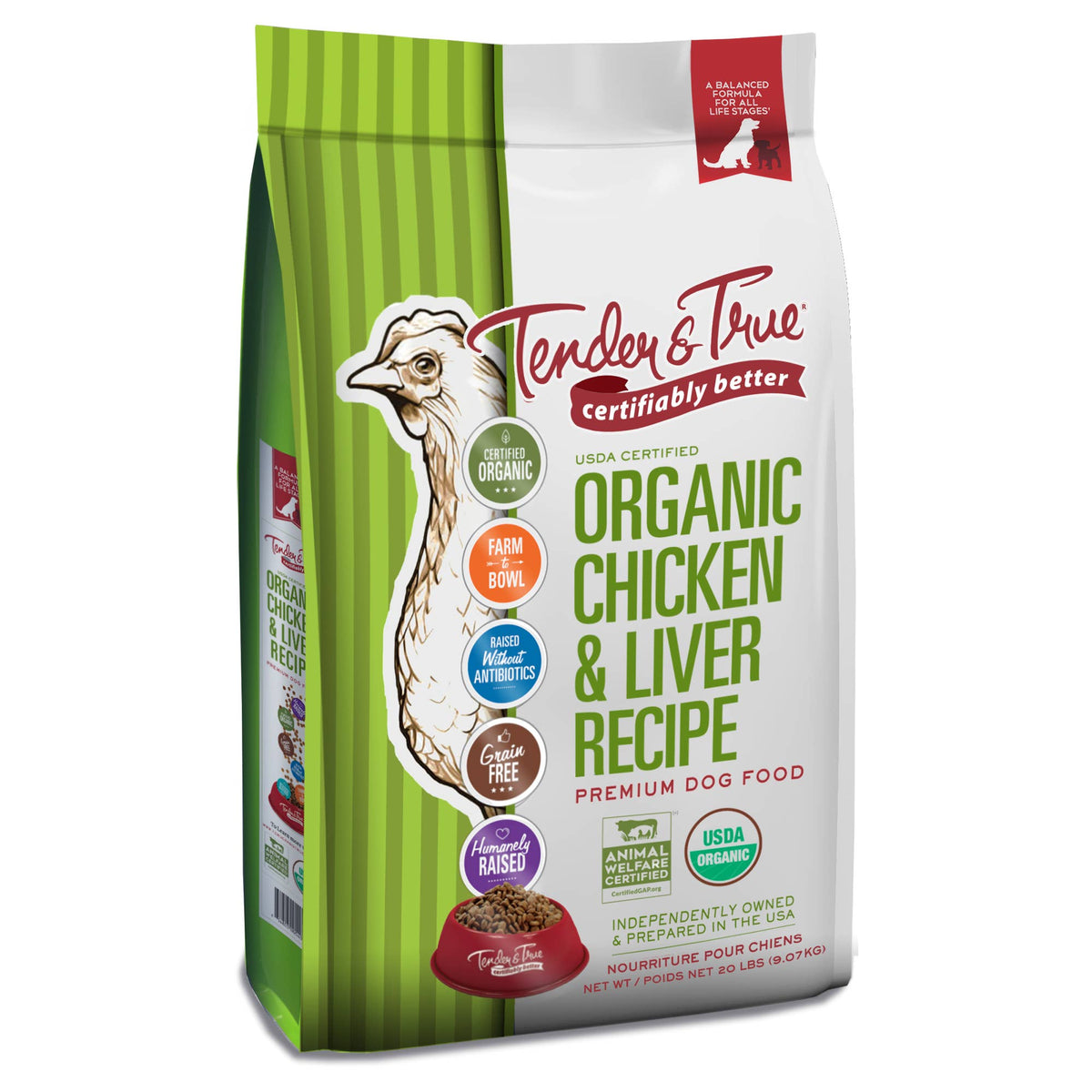 Alternate view of the Tender & True Organic Chicken & Liver Recipe dry dog food bag, 11 lb