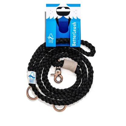 BetterLeash Onyx Black Dog Leash made from recycled ocean-bound plastic
