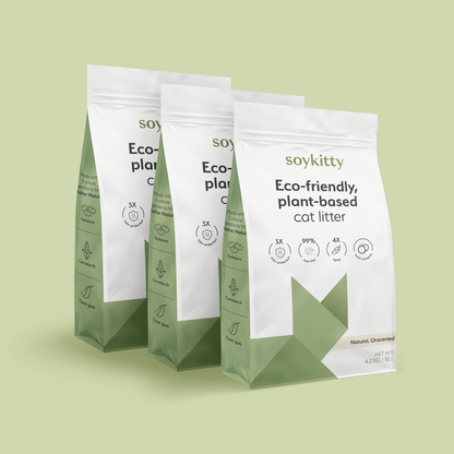 Three SoyKitty Unscented cat litter bags