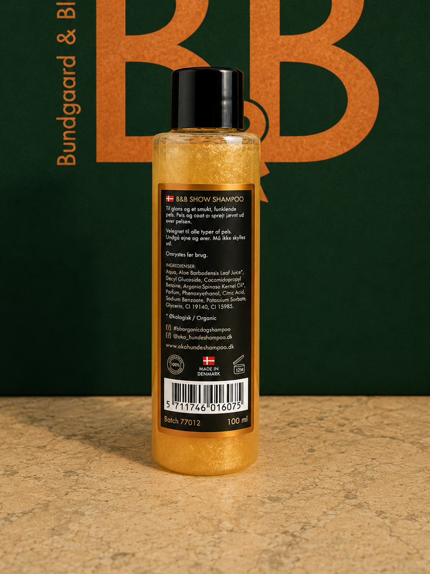B&B Organic Show Shampoo bottle showing back label and product information