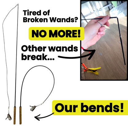 Forever Stick flexible cat wand bending during interactive play