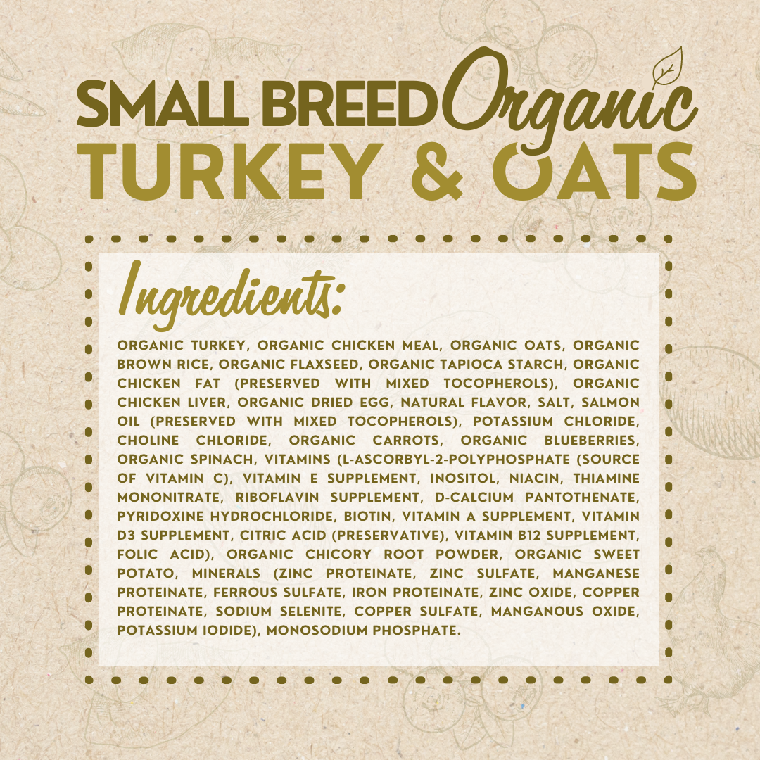 Organic turkey and oats recipe ingredient overview