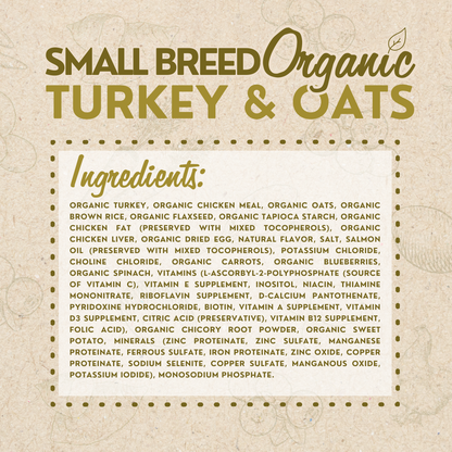 Organic turkey and oats recipe ingredient overview