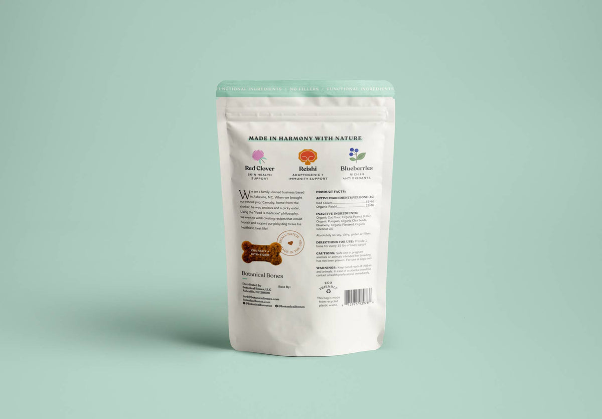 Back of Botanical Bones Flower Power organic dog treats package