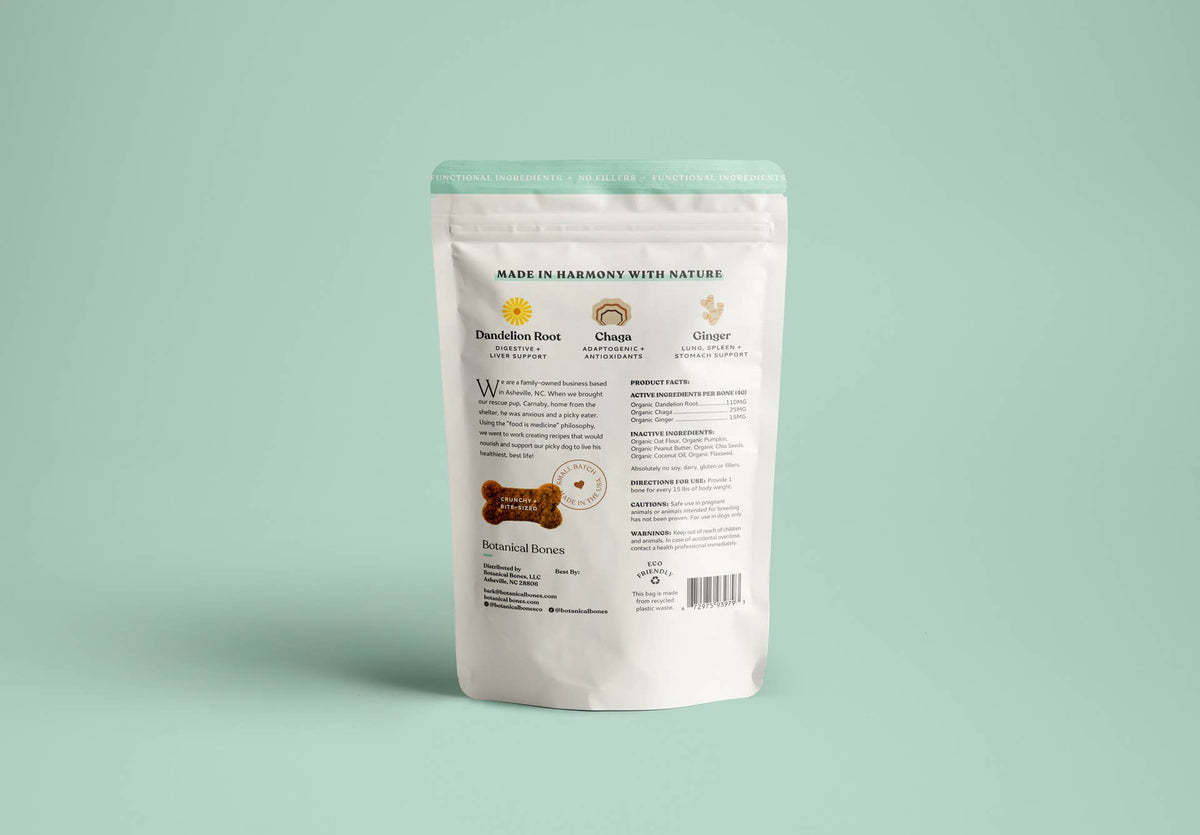 Botanical Bones Inner Glow organic dog treats package back