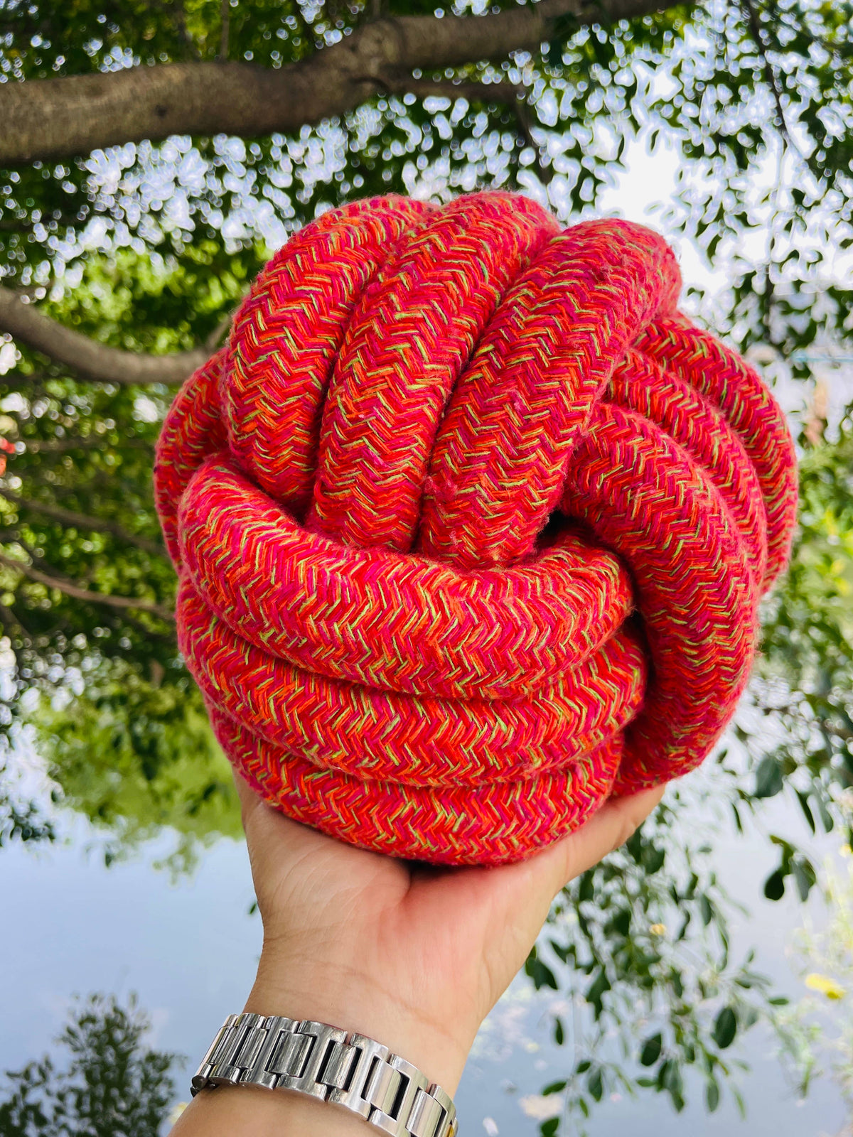 Handmade Jumbo Rope Ball Dog Toy showing durable handcrafted rope construction
