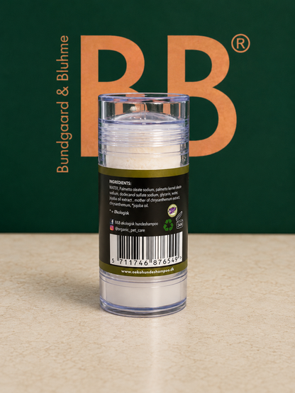 Back label of B&B Chrysanthemum & Jojoba Shampoo Bar showing product information.