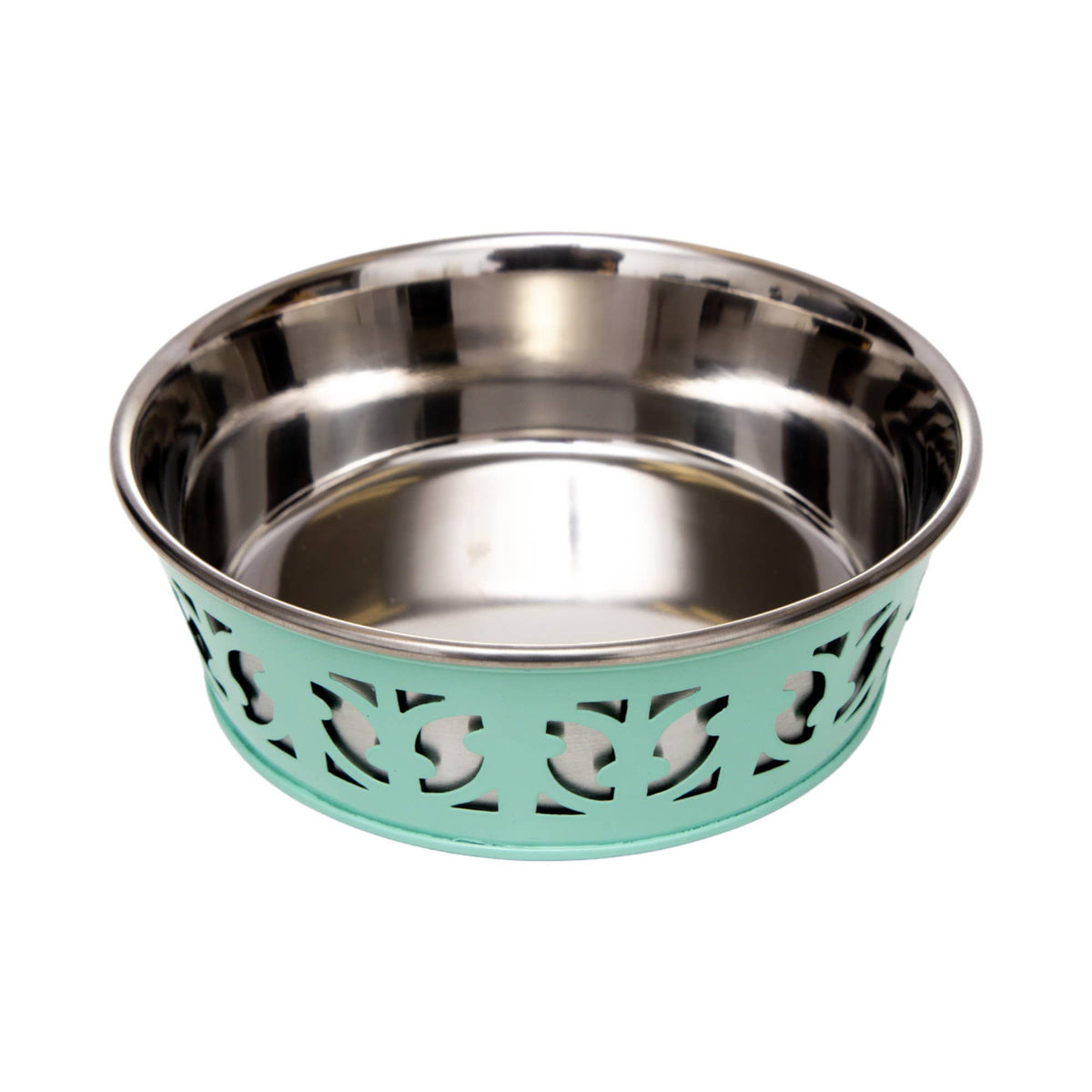 Interior view of Eco-Friendly Stainless Steel Farmhouse Dog Bowl with removable stainless steel insert