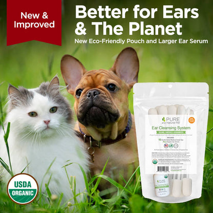 Organic Ear Cleansing System for dogs and cats with medical-grade foam applicators