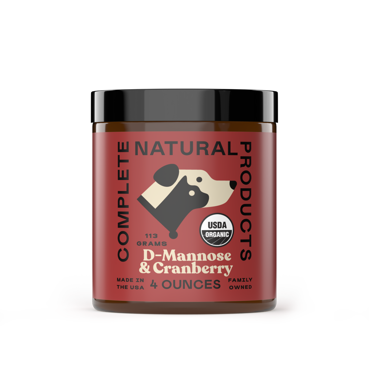 Organic D-Mannose & Cranberry Powder for Dogs & Cats in 4 oz reusable jar