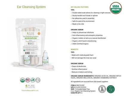 Ingredients and product information for the Organic Ear Cleansing System for dogs and cats