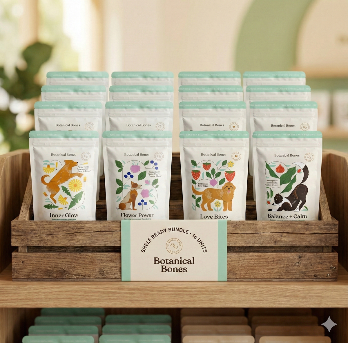 Botanical Bones Functional Dog Treat Bundle featuring four USDA Organic veterinarian-formulated wellness dog treats selected by Verity Pet.