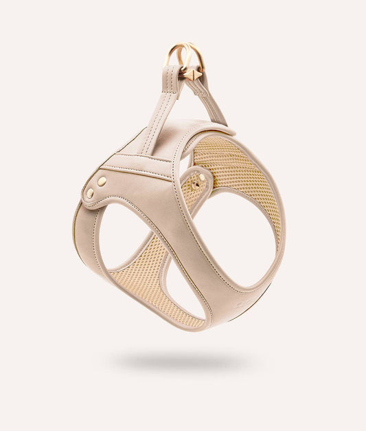 Beige Jala vegan leather dog harness handcrafted in Europe from innovative Lignify® plant-based material