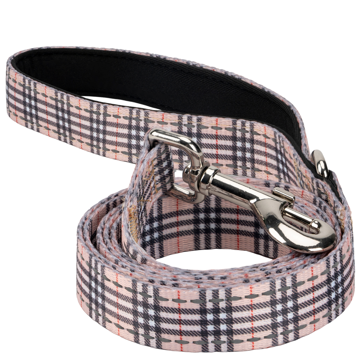 EcoBark Tan Plaid Dog Leash with padded comfort handle and heavy-duty metal clasp