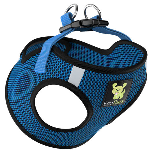 EcoBark bright blue step-in mesh dog harness for teacup and small breed dogs