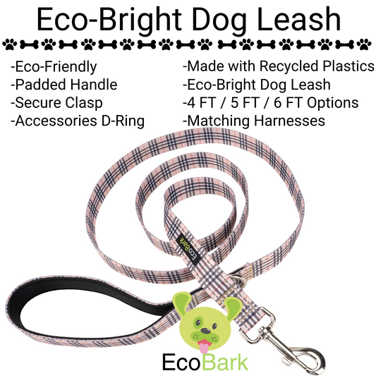 EcoBark Tan Plaid Dog Leash available in 4-foot, 5-foot, and 6-foot lengths