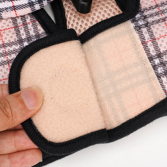 Soft breathable mesh interior of the EcoBark Beige Plaid Step-In Dog Harness for all-day comfort.