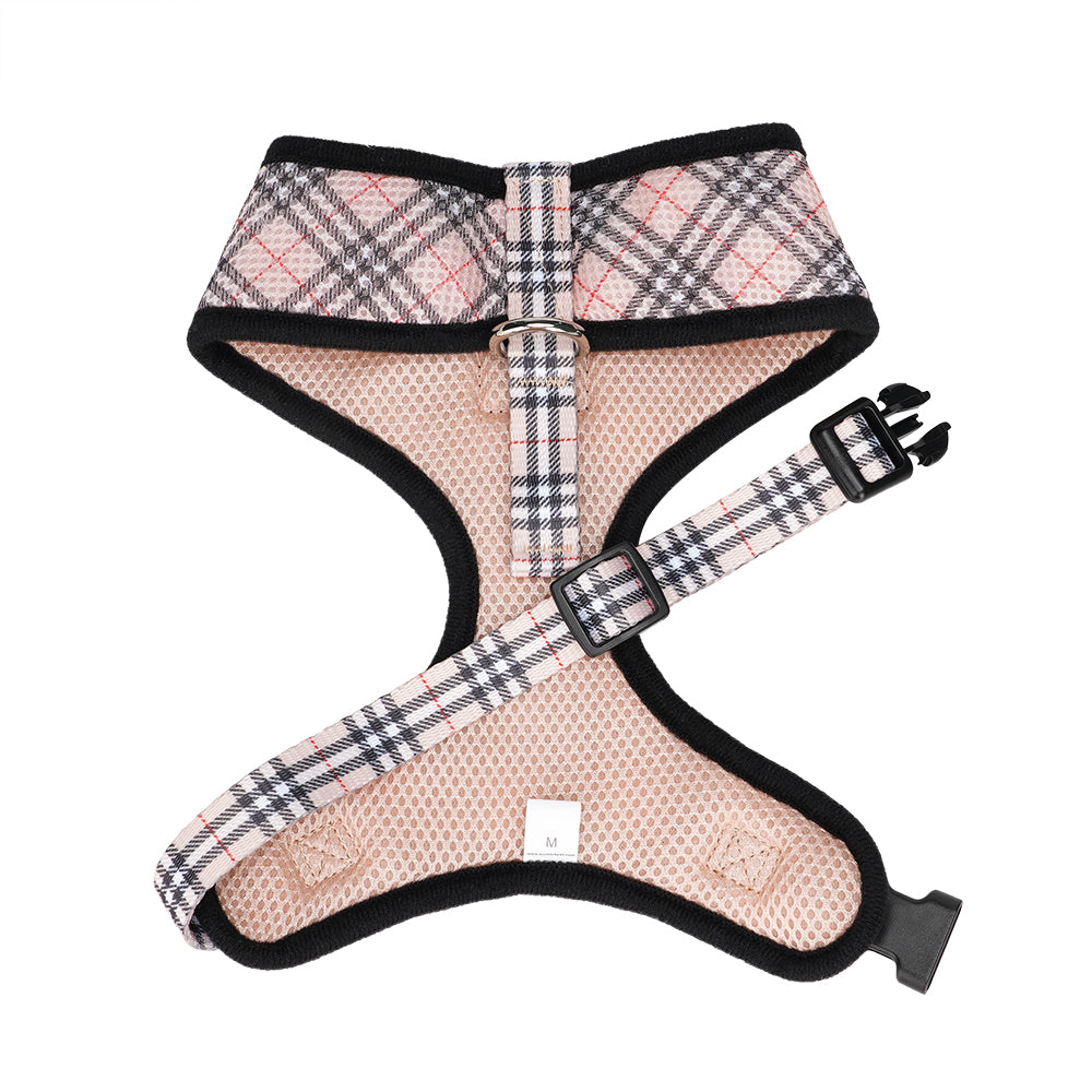 EcoBark plaid dog harness back view with adjustable straps