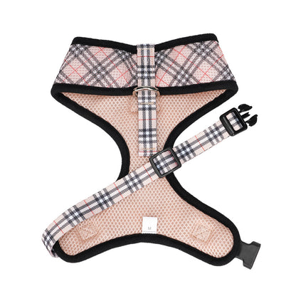 EcoBark plaid dog harness back view with adjustable straps