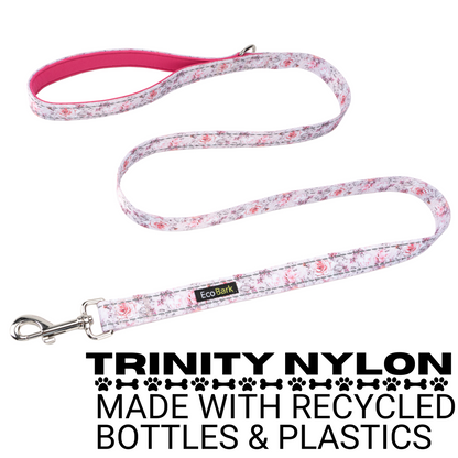 EcoBark Trinity Nylon leash made from recycled plastic bottles infographic.