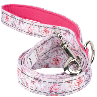 EcoBark Eco-Bright Pink Floral reflective dog leash with padded comfort handle.