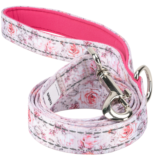 EcoBark Eco-Bright Pink Floral reflective dog leash with padded comfort handle.