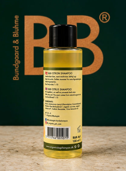 B&B Organic Citrus Shampoo for Dogs bottle showing back label product information