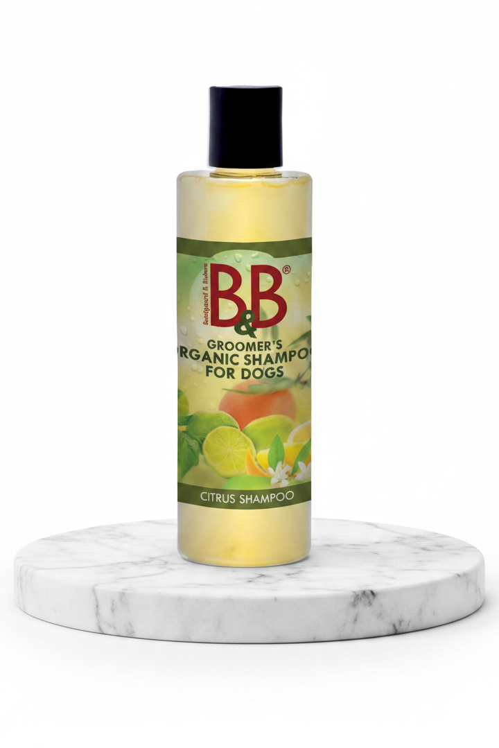 B&B Organic Citrus Shampoo for Dogs bottle shown on a clean white background