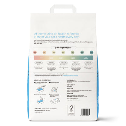 Back of purrify Smart pH Insight plant-based clumping cat litter packaging
