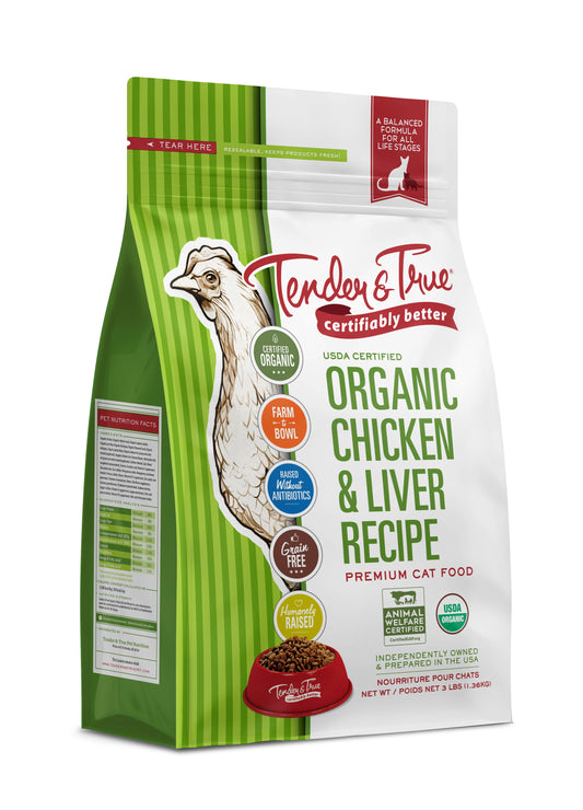 Tender & True Organic Chicken & Liver Recipe Dry Cat Food – 3 lb