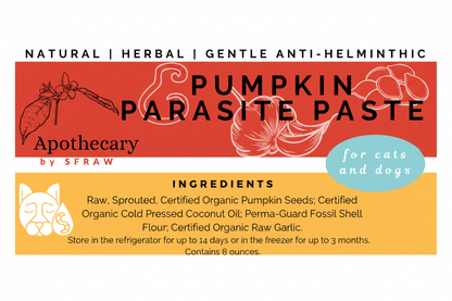 Pumpkin Parasite Paste packaging label with product information and storage details