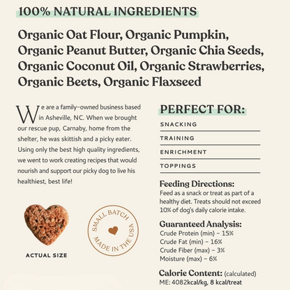 Love Bites dog treats nutrition facts and ingredient information.