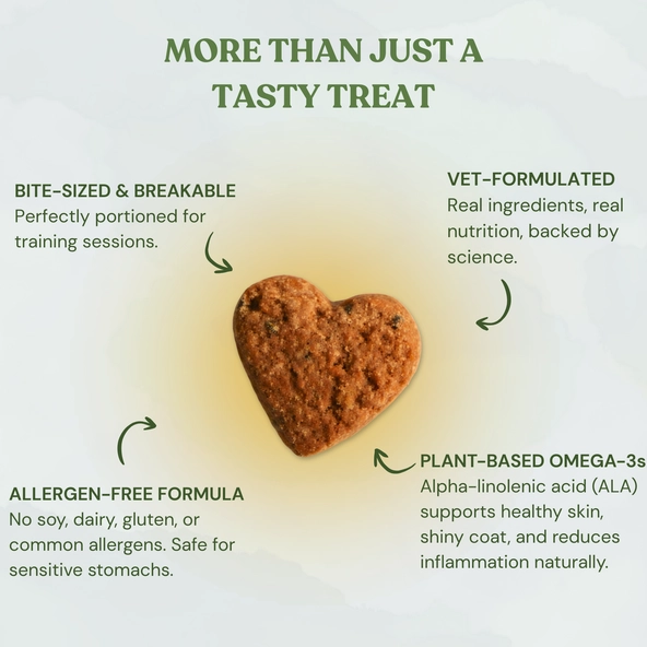 Heart-shaped organic dog treat highlighting wholesome ingredients.