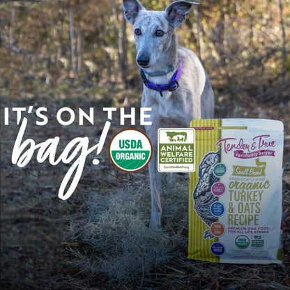 USDA Organic certified Tender & True dog food packaging certifications
