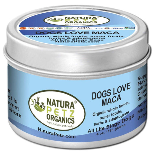 Organic Dogs Love Maca meal topper featuring USDA Organic maca powder for dogs and cats.