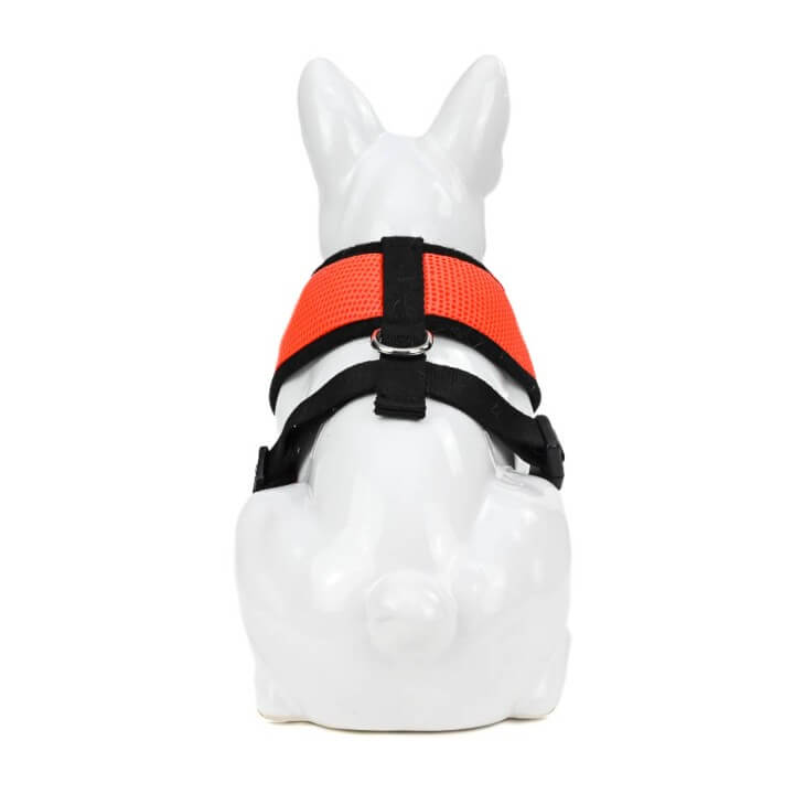     Rear side view of EcoBark Max Comfort orange harness on display model