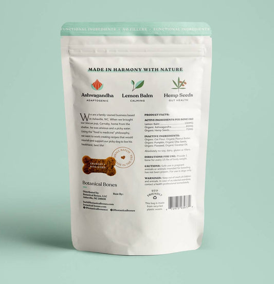 Botanical Bones Balance + Calm Cookies package showing product information