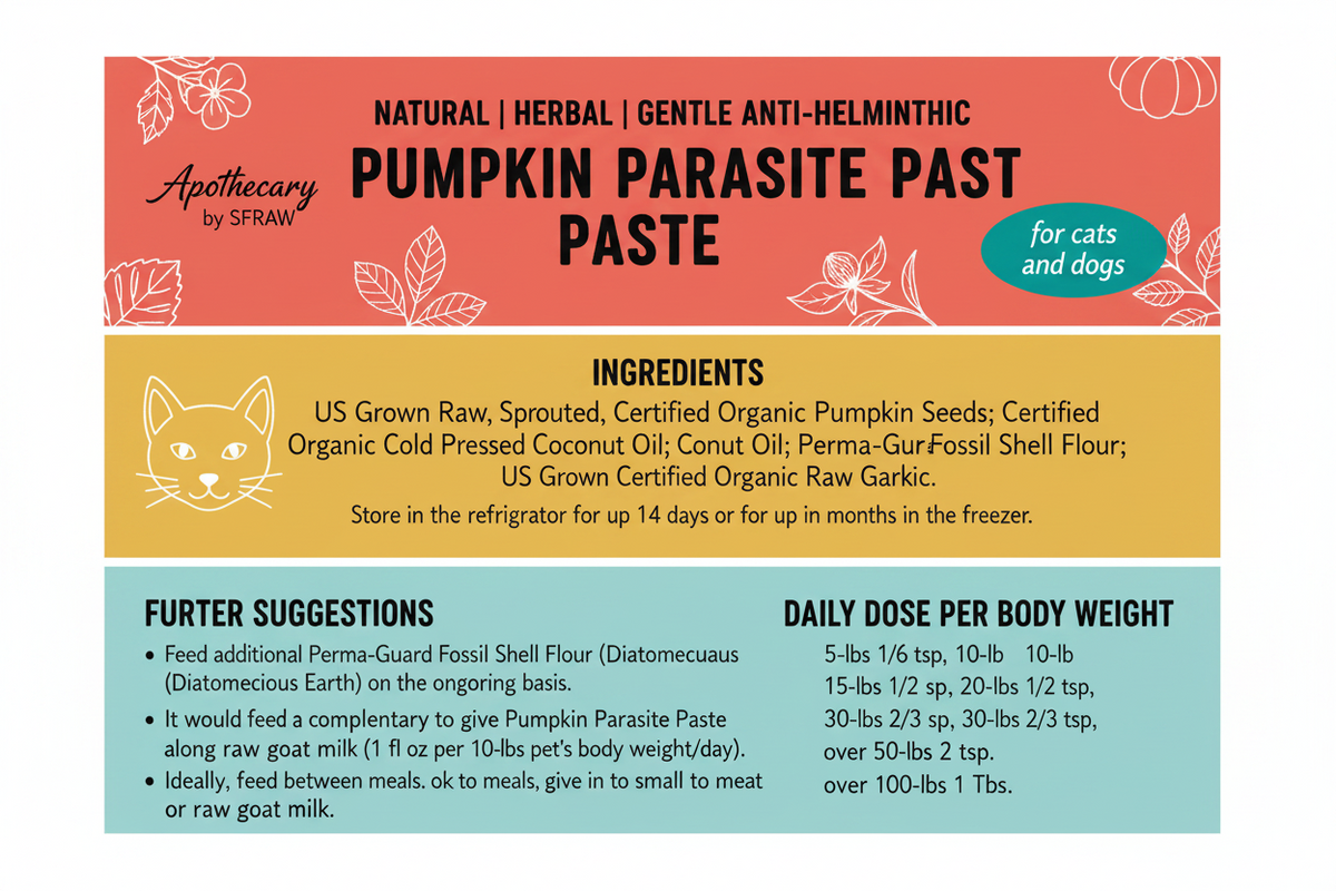 Pumpkin Parasite Paste product label showing natural herbal formula and ingredient information