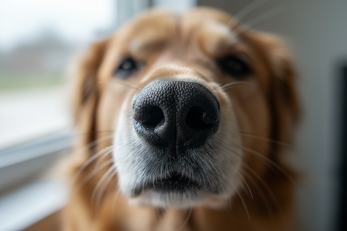 Close-up of a dog’s nose illustrating Pure and Natural Pet Paw Rescue balm for dry nose care