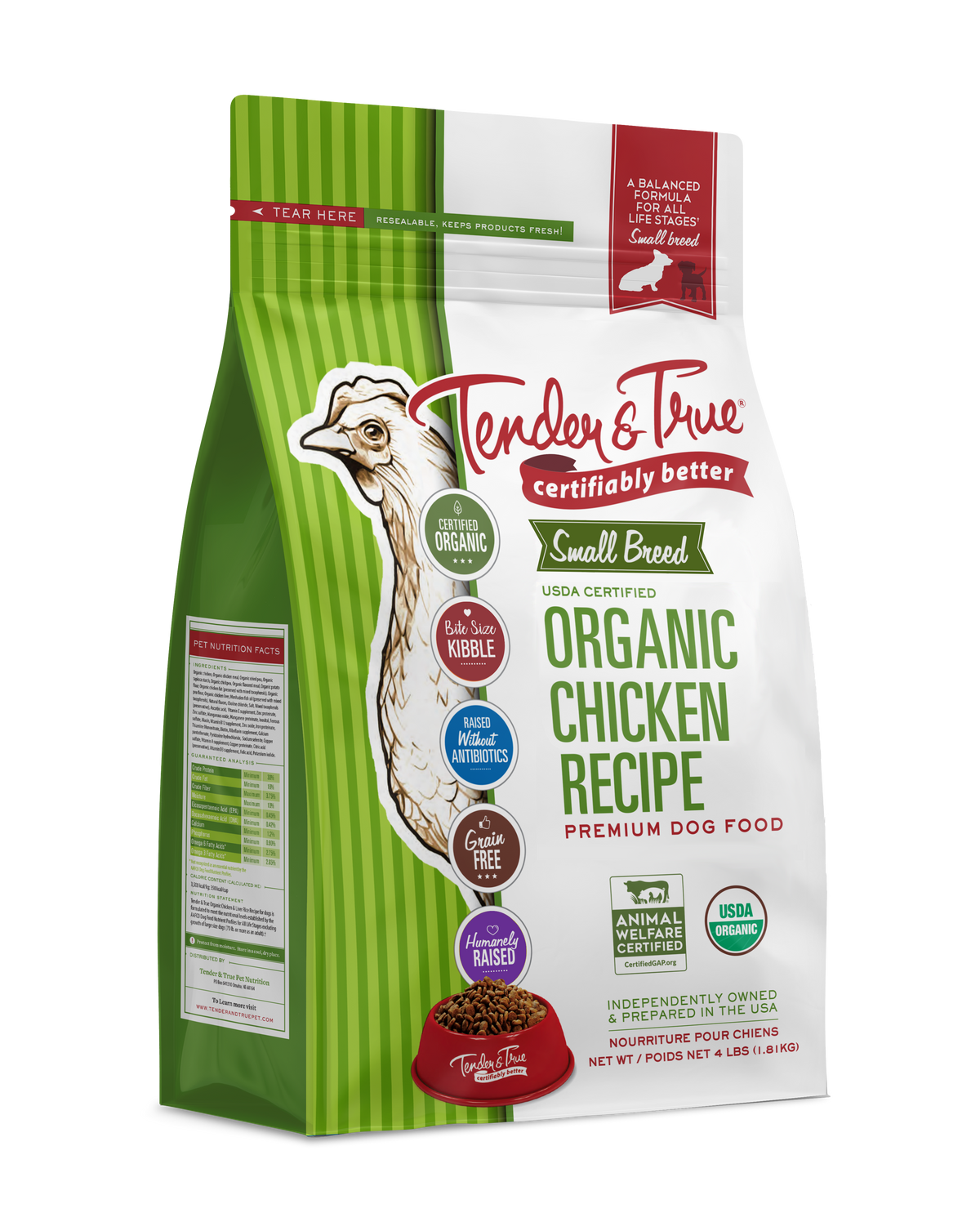 Tender & True Organic Small Breed Chicken & Liver Recipe Dry Dog Food 4 lb bag
