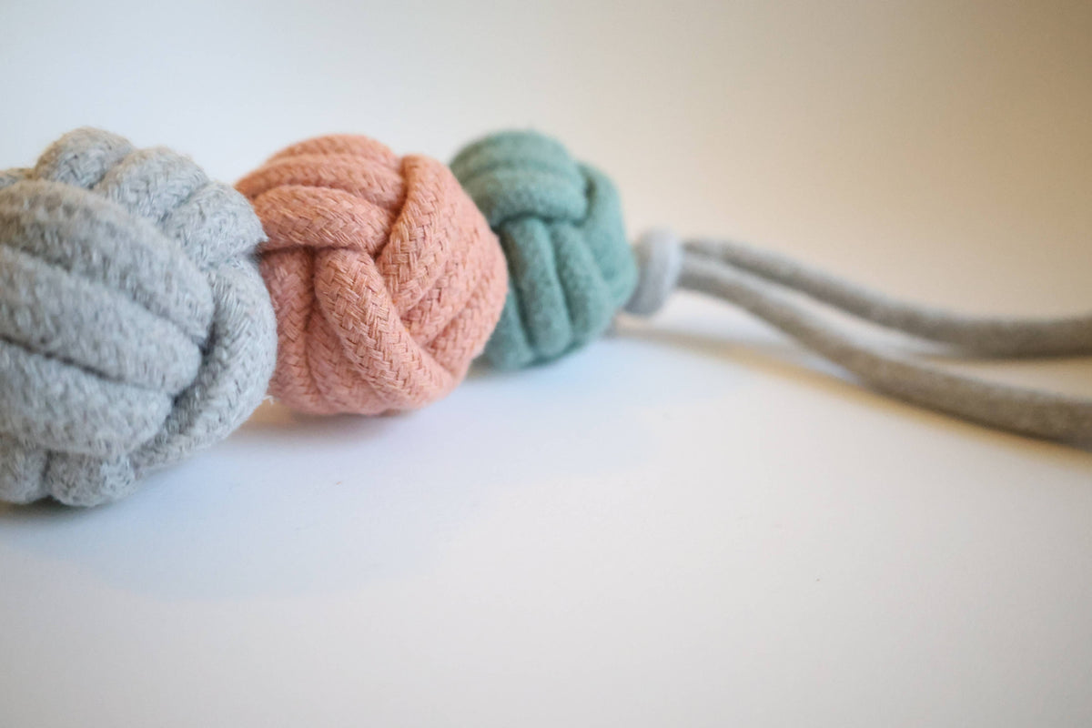 Close-up of handcrafted rope knots on Handmade Ice Cream Rope Ball Dog Toy