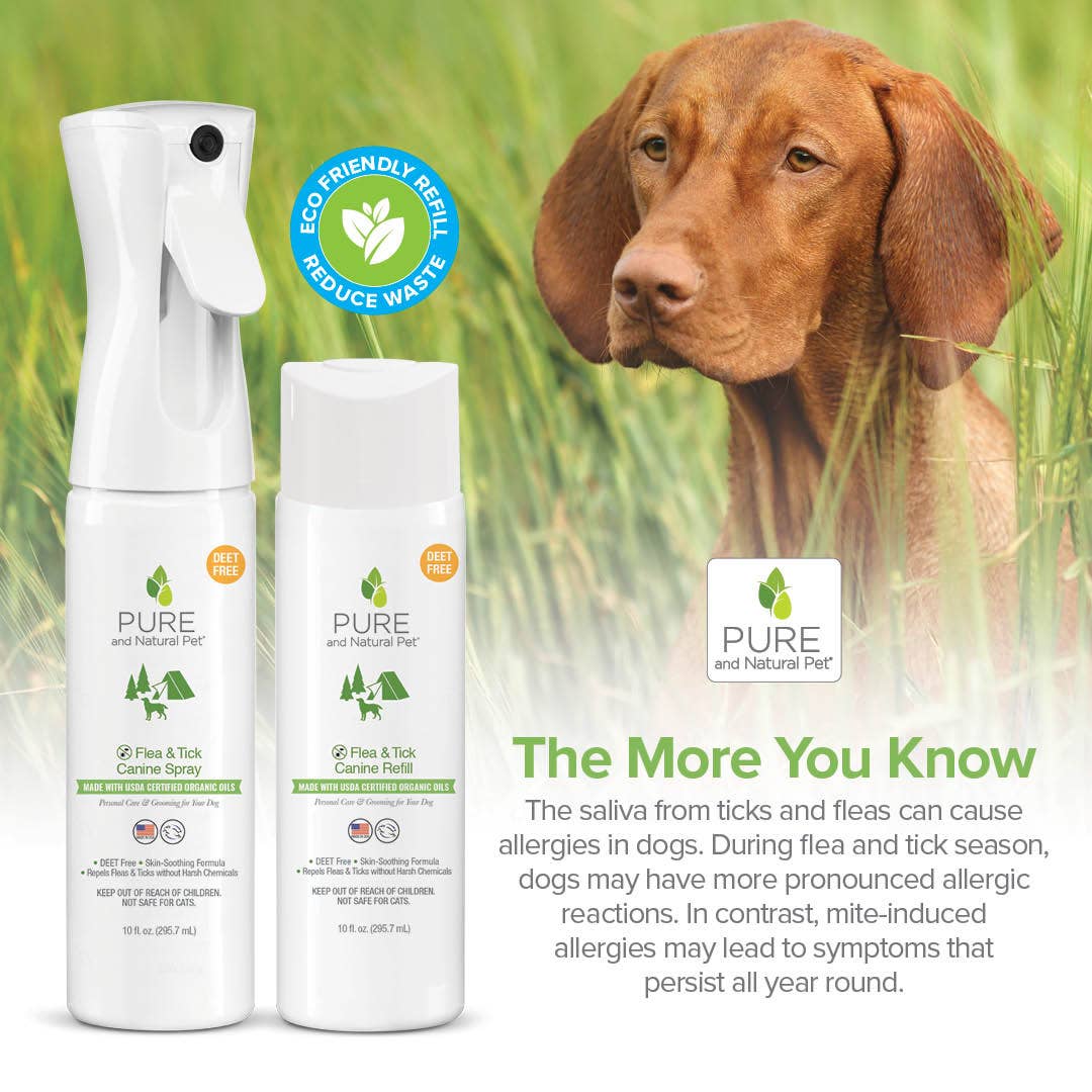 Pure and Natural Flea & Tick Spray for Dogs botanical formula with dog