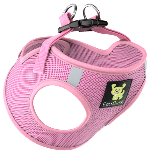 EcoBark Baby Pink Reflective Step-In Dog Harness with breathable soft mesh for teacup, toy, puppy, and small dogs